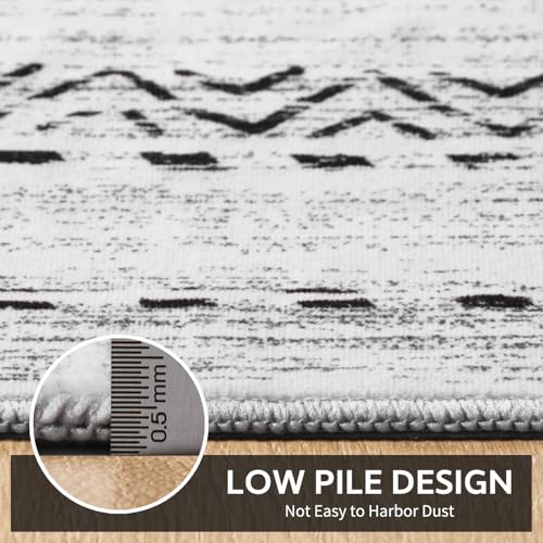 Small Area Rug-2x3 Entryway Rug Non Slip Washable Low Pile Indoor Door Mat Neutral Distressed Boho Moroccan Entrance Rugs Carpet for Bedroom Kitchen Powder Room Front Porch Bathroom, Black - color: Black, size: 2' x 3' (Rectangular)