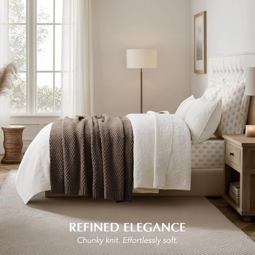 EVERGRACEHOME Chunky Chenille Knit Throw Blanket for Couch, Soft Luxurious Moss Stitch Blankets for Bed, Cozy Decorative Farmhouse Knitted Throws for Sofa, Cocoa Brown, 50" x 60" - color: Cocoa Brown, size: 50" X 60"