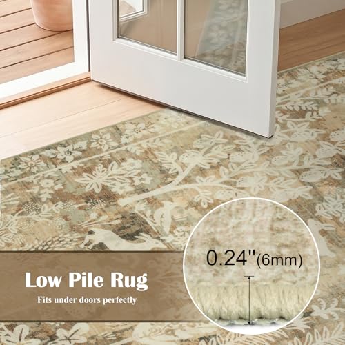 8x10 Area Rugs for Living Room, Large Washable Rug Cute Vintage Distressed Non Slip Bedroom Carpet, Low Pile & Thin Floral Rug for Dining Room Farmhouse Nursery Playroom Home Office, Oatmeal Beige - color: Cute | Oatmeal Beige, size: 8' x 10' (Rectangular