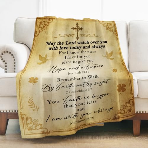 Levens Christian Blanket Gifts for Women 50"x60", Catholic Blessed Bible Quote Verse Prayer Blanket Inspirational Spiritual Scriptures Religious Gifts for Men Women, Christmas Birthday Gifts Idea - color: Christian Blanket Gifts Tawny 6, size: 50"x60"