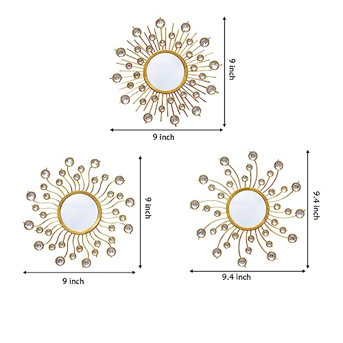 Mirror Wall Decor Wall Mirrors Decorative Sunburst Boho Mirror Gold Mirror Wall Art Metal Decor Mirror Hanging Living Room Bedroom Bathroom Set of 3 - color: Auratus Mirror