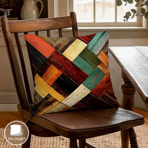 OBSEDE Retro Colored Wood Grain Geometry Decorative Throw Pillow Covers 18 × 18 in, Set of 4, Couch Cushion Cases Inserts for Sofa Bed Living Room Home Decor, Single Side Print - color: Retro Woodgrain Geometric Art, size: 18" x 18" (Pack of 4)