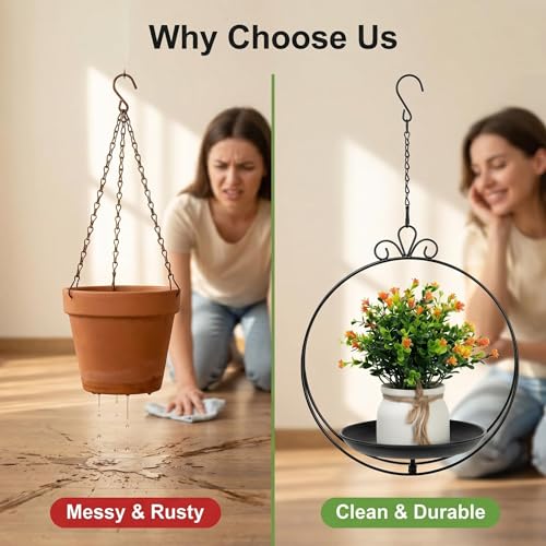 Hanging Planters for Indoor Plants, 2 Pack Metal Wall Ceiling Window Plant Hangers Kit with Trays and Chains for Succulents Pothos Herbs Balcony Patio Living Room - style: hanging planter tray