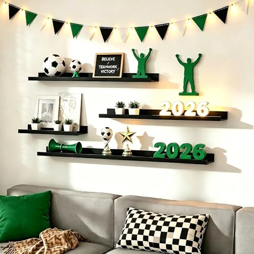 upsimples Floating Shelves for Wall, Wall Shelves for Decor Storage Set of 6, Wall Mounted Wood Shelf for Bedroom, Living Room, Bathroom, Kitchen, Picture Ledge Shelf, Black - color: Black, size: 15.7in