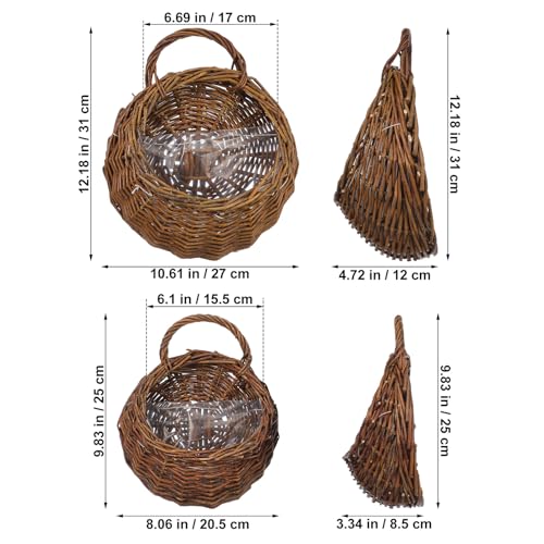 LIOOBO 2pcs Woven Rattan Wall Hanging Flower Pots Set Small Medium Plant Containers for Indoor Outdoor Garden Rustic Hanging Planter Baskets for Succulents