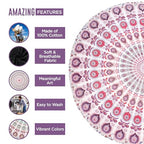 raajsee Mandala Round Beach Tapestry Hippie/Boho Beach Blanket Roundie/Indian Cotton Throw Bohemian Round Table Cloth/Yoga Mat Meditation Picnic Rugs 70 inch Circle (WHITE PINK) - color: WHITE PINK