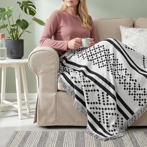 amorus Bohemian Throw Blanket Chenille Jacquard Tassels Cover, 63"*71",NO.2 | Boho Style blankets, modern Geometric, warm & cozy. For couch, bed, outdoor, car - color: Pattern 2, size: 63x71 in