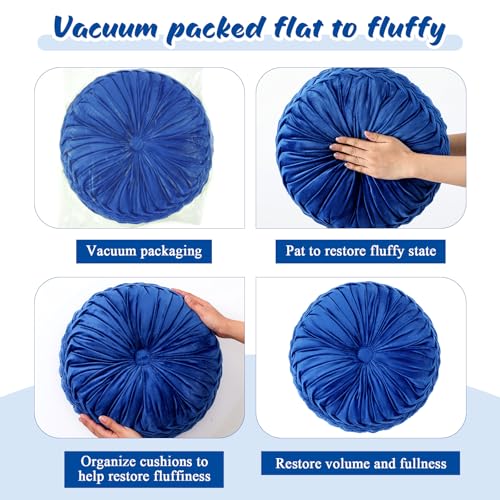 Drydiet 1 Pcs Round Throw Velvet Pillows Decorative Pleated Throw Pillows Diameter Accent Pumpkin Boho Chair Cushion for Couch Sofa Home Decoration (Royal Blue,15'') - color: Royal Blue, size: 15''