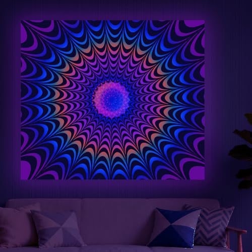 CRAFTYMELODY Mandalas Blacklight Tapestry Glow in the Dark Tapestry UV Reactive Colorful Wall Hanging 59×51 Inch with Hook Self Adhesive Sticker Clip for Bedroom Home Wall Decoration - color: Colorful Mandalas