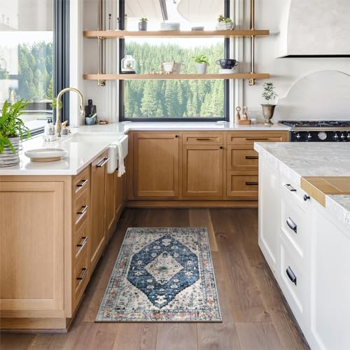 Lahome Felice Boho Tribal Area Rug - 2x3 Small Front Door Rug, Soft Non Slip Washable Entryway Mat Bohemian Low Pile Throw Doormat Carpet for Living Room Kitchen Laundry Bedroom Bathroom, Blue - color: Blue, size: 2' x 3' (Rectangular)