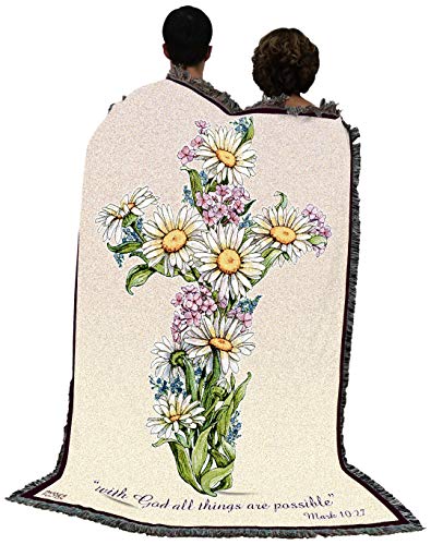 Pure Country Weavers Daisy Cross Blanket - Sympathy Bereavement Gift Tapestry Throw Woven from Cotton - Made in the USA (72x54) - color: Daisy Cross, size: 72" x 54"