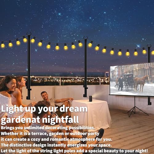 AHRLHR 8 Pack String Light Poles for Deck,5 Ft String Light Poles for Outside with Fixing Clips,Metal Poles for Outdoor String Lights, Hanging Light Poles for Fence Garden Backyard Wall Bistro - size: 8 Pack-5FT