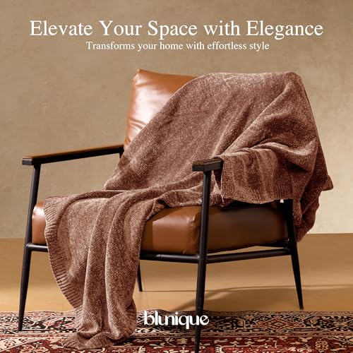 Chenille Throw Blanket for Couch, Cozy Soft Blanket Twin Lightweight Decorative Throw for Living Room Sofa Chair, Stylish Home Decor, Ideal for Gifting, Brown 60"x80" - color: Brown, size: Twin