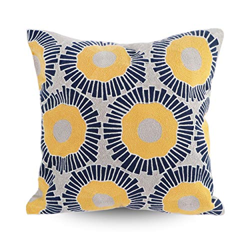 Embroidery Throw Pillow Covers 18x18 Home Decor Floor Pillow Cover for Couch Sofa Bed Room Chair 100% Cotton Cushion Cover Pillowcase 45x45cm Yellow Sunflowers Embroidered, 1 Piece - color: Blue and Yellow