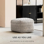 Anji Mountain Pouf Ottoman Foot Rest, Handmade Ottoman Pouf, Comfortable Foot Stool, Decorative Floor Seating for Living Room Decor, Bedroom & Home Décor Accent - Silvered
