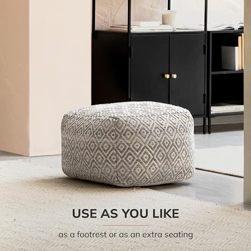 Anji Mountain Pouf Ottoman Foot Rest, Handmade Ottoman Pouf, Comfortable Foot Stool, Decorative Floor Seating for Living Room Decor, Bedroom & Home Décor Accent - Silvered