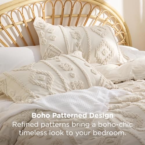 Bedsure Boho Tufted Beige Comforter King Size, GentleSoft™ 3 Pieces Boho Farmhouse-Style Decor Bedding, Exquisite Bedding for All Seasons, 1 Bed Comforter, 2 Pillow Shams, 104x90 Inches - color: 03 - Distressed Vintage Beige, size: King (104" x 90")