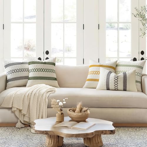 MIULEE Set of 2 Moss Green Boho Decorative Pillow Covers 18x18 Inch Farmhouse Rustic Couch Throw Pillows Modern Summer Cotton Cushion Covers Retro Cute Macrame Woven Spring Decor for Bed Sofa Chair - color: Moss Green, size: 18" x 18" (Pack of 2)