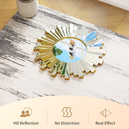 Silver Sunburst Wall Mirror, 26" Decorative Round Accent Mirror with Beveled Mirrored Frame, Modern Glam Luxury Wall Decor for Living Room, Bedroom, Entryway, Dining Room and Fireplace - color: Modern Sliver