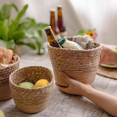 Woven Basket with Plastic Lining 6.9" x 4.7" for Indoor Outdoor Planters Home Decor Flower Pots Cover Storage Organizer Plant Corner Decoration - size: medium