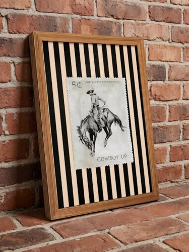 LBTZEVIR Vintage Western Wall Art,Rodeo Cowboy Postage Print with,StriplesVintage,Mid Century Southwest Cowboy Pictures Wall Decor for Living Room Bedroom Bathroom 8x10 inch Framed - color: Black and White1, size: 8"L x 10"W