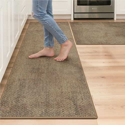 GENIMO Kitchen Mats for Floor 2PCS, Washable Absorbent Runner Rugs for Kitchen, 17.3"x59"+17.3"x30", Cushioned Non Slip Kitchen Rugs for Kitchen Floor,Standing Mat Rug for Home, Sink, Laundry, Jute - color: Jute, size: 17.3"x59"+17.3"x30"