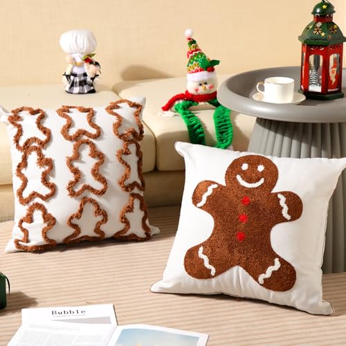 Pickmesh Christmas Throw Pillow Covers 18x18 inch Set of 2 Christmas Gingerbread Man Pillows Case Xmas Cushion Cases Square Tufted Soft Cover for Living Room Bed Couch Sofa Car Home (Dark Brown) - color: Dark Brown