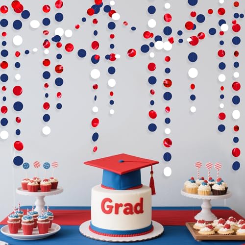 46 Ft Navy Blue Red White Circle Dots Garlands Royal Blue Red Hanging Paper Polka Dots Streamer for 4th of July American Independence Day USA National Day Patriotic Veterans Party Decorations Supplies - color: Blue Red