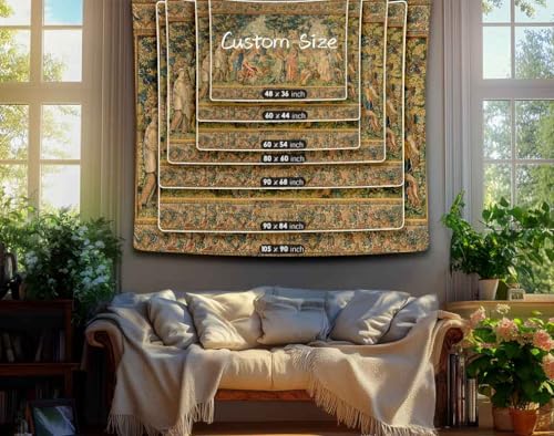 LATETOMT Renaissance Tapestry Medieval Art TapestrIes Boho Tapestries Wall Hanging Canvas Tapestry Wall Art for Bedroom Living Room Dorm Decor Tablecloth Edge Customization Available LTMTAYW472 - color: Brown-1, size: Customize
