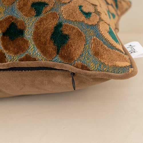 Alerfa Green Brown Floral Throw Pillow Cover 12 x 20 Inch Cut Velvet Rectange Luxury Decorative Lumbar Pillow Cover for Couch Living Room Bedroom - color: Green Brown, size: 20" x 12" (Pack of 1)