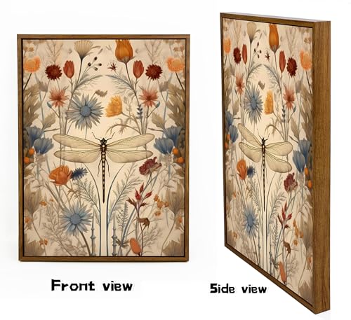 Framed Vintage Dragonfly Canvas Wall Art Picture Boho Natural Poster Prints Farmhouse Cottagecore Wall Decor for Living Room Bedroom 8x10in - color: Dragonfly, size: 10"L x 8"W