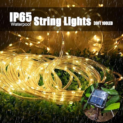 LairtPOW Solar Rope Light 2 Pack Waterproof IP65 39FT 100LEDs Outdoor LED ‎Solar Outdoor Lights for Party Garden Yard Home Wedding Christmas Halloween Holiday Tree Decoration Lighting - color: Warm White, size: 100 LED 2 PACK