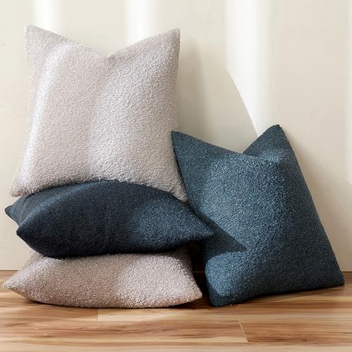 MIULEE 18x18 Inch Decorative Pillow Covers for Couch Bed Set of 2 Textured Boucle Neutral Throw Pillow Covers Navy Blue Accent Solid Pillowcases Sofa Living Room Home Decor - color: Navy Blue, size: 18" x 18" (Pack of 2)