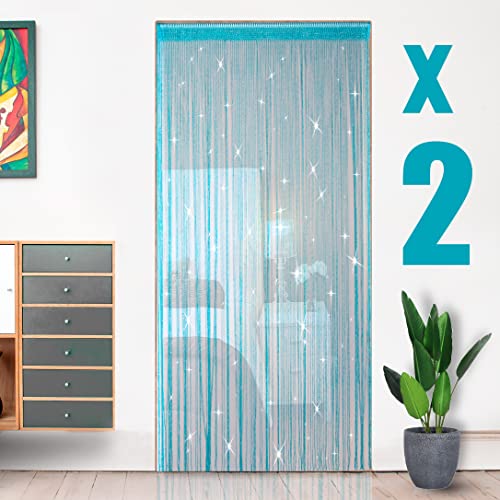 2 Pack 39 x 79 Inch Beaded Curtain String Door Curtains, Hippie Room Decor Beaded Curtains for Doorway, Closet Curtains, Room Divider Privacy Decor, Boho Home Decoration for Bedroom, Party, Blue - color: Blue