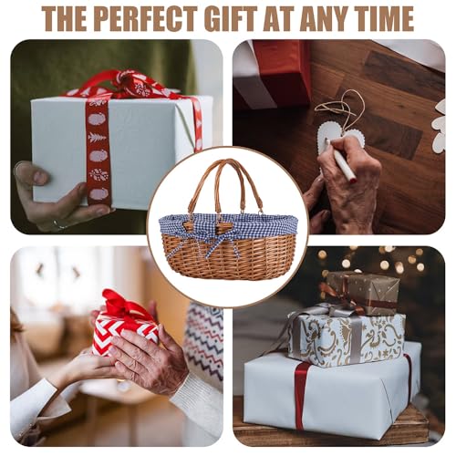 Large Wicker Picnic Basket with Handles,Handle Sturdy Woven Body with Removable and Washable Lining,Outdoor Camping,Gift Packing,Garden Picking, Storage.Blue - color: Blue