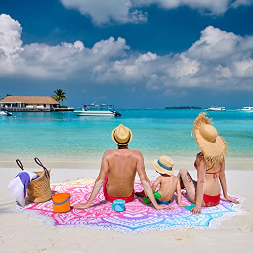 Large Microfiber Boho Mandala Beach Towel Round Bohemian Beach Blanket Hippie Indian Throw Blanket Beach Tapestry Sand Free Quick Dry Yoga Picnic Yoga Mat Wall Decor Circle Tablecloth,59'',Gradient - color: Gradient Mandala