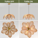 3-Light Rattan Boho Chandelier for Dining Room,24" Hand Woven Wicker Coastal Hanging Pendant Light for Kitchen Island Bedroom Living Room - size: 23.6″Flower