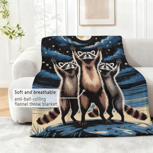 Raccoon Moon Blanket, Whimsical Raccoon Under Moonlight Flannel Throw Blanket for Couch Bed Or Chair, Luxury Lightweight Comfy Blankets Home Decor Gift 30x40in(76 * 102cm) - color: Style-7, size: 30x40in(76*102cm)