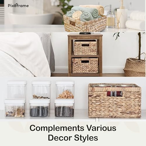 Large Rectangular Handwoven Wicker Basket - Natural Water Hyacinth Storage Baskets with 2 Built-in Handles - Ideal for Towel, Blankets, and Home Organizer & Decor - 16.5"x13"x7.50" - Brown - size: 16.D5x13Wx7.5H
