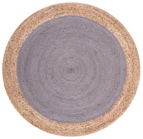 SAFAVIEH Area Rug 3' Round - Natural Fiber Collection - Grey & Natural Brown, Handmade Jute, Braided Border Design (NF801F) - color: Grey/Natural, size: 3' (Round)