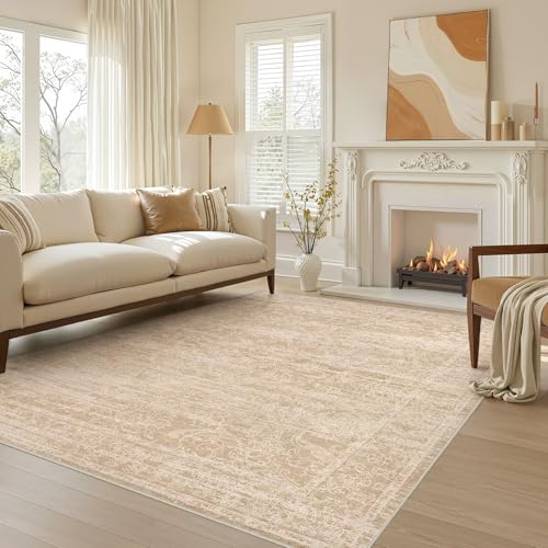 Nakagishi 6X9 Area Rugs Living Room:Washable Large Vintage Rug Neutral Non-Slip Soft Stain Resistant Indoor Carpet for Bedroom Nursery Dining Room Office Playroom - color: Beige/Dark Brown, size: 6' x 9' (Rectangular)