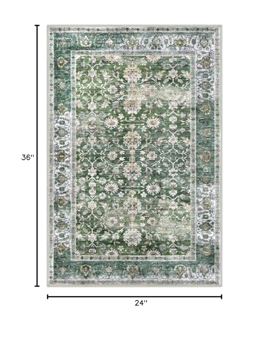 KUTA Vintage Floral Green Entryway Rug 2x3, Kitchen Rugs Non-Slip Washable Throw Rug, Ultra Thin Soft Print Front Door Mat Indoor Doormat for Entrance, Bedside, or Small Spaces - color: Green, size: 2' x 3' (Rectangular)