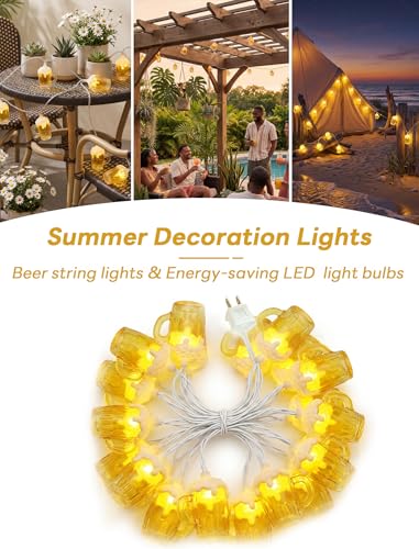 Beer Mug String Lights, 8.5FT 10 LED Summer Lights with UL Certified Plug, Waterproof Tropical Party Decorations for Patio, Warm White Hawaiian String Lights for Garden Backyard Bedroom Bar Decor - color: 10 LED Beer Lights