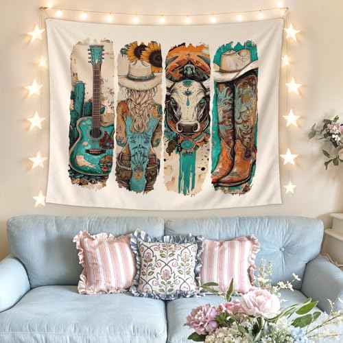Lacama Boho Western Tapestry，West Cowboy Tapestries Wall Blanket，Estern Decor Wall Art for Bedroom Home Room Dorm, Cowgirl Room Decor，Aztec Southwestern Country Wall Hanging Decor 50x60 In - color: Western