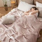 MooMee Muslin Blanket - 100% Cotton 4-Layer Gauze Throw Blanket with All-Around Fringe, Soft Breathable Lightweight Cooling Summer Blankets for Bed Couch(Greyish Pink,Twin XL 66" x 90") - color: Greyish Pink, size: Twin XL