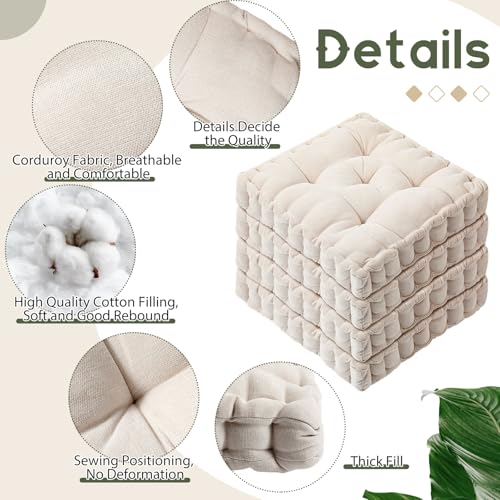 Jerify Floor Pillow Cushions Large Round Square Large Meditation Floor Pillow for Classroom Adult Meditation Picnic Party Seating Learning Daycare School(Square,Ivory White,4 Pcs) - color: Ivory White, size: Square 20 x 20