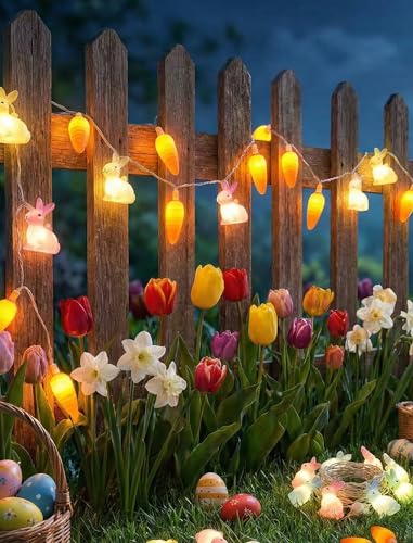 LED Easter Bunny Carrot String Lights, 8.5Ft Plug in Rabbit Lights Indoor Easter Decorations, 10 Multicolor Bunny Carrots for Outdoor Party Birthday Garden Spring Home Decor for Kids - color: Multicolor Rabbits Carrot