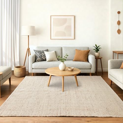 GRUHUM Jute Cotton Area Rug 9'x12' ft Large Rectangle Hand Woven Natural Farmhouse Rugs for Living Room, Bedroom, Kitchen, High Traffic Area - Rustic Vintage Bohemian Eco-Friendly 9x12ft Natural - color: Natural - Ivory, size: 9' x 12' (Rectangular)