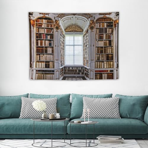 Houselerax Bookshelf Tapestry,Vintage Library Wall Hanging Tapestries,Old Books on Shelf Classical Study Room Student Study College Dorm Bedroom Living Room 60"x40" - color: Bookshelf-2, size: W60xL40in