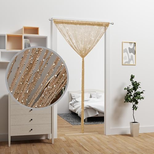 Door String Curtain Doorway Beads Curtains,Hanging Room Divider Beaded Decor Hippie Glitter Fringe Panel Closet Window Doors Sequin Sheer Boho Doors Tassel (Champagne) - color: Champagne